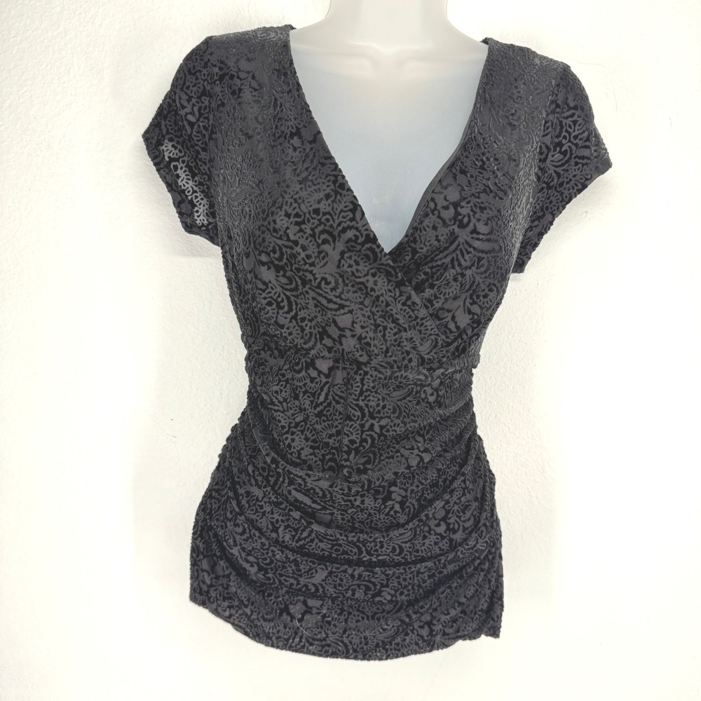 Womens Babydoll Burnout Velvet Damask Ruched Surplice Ruched Top Small‎ Goth
